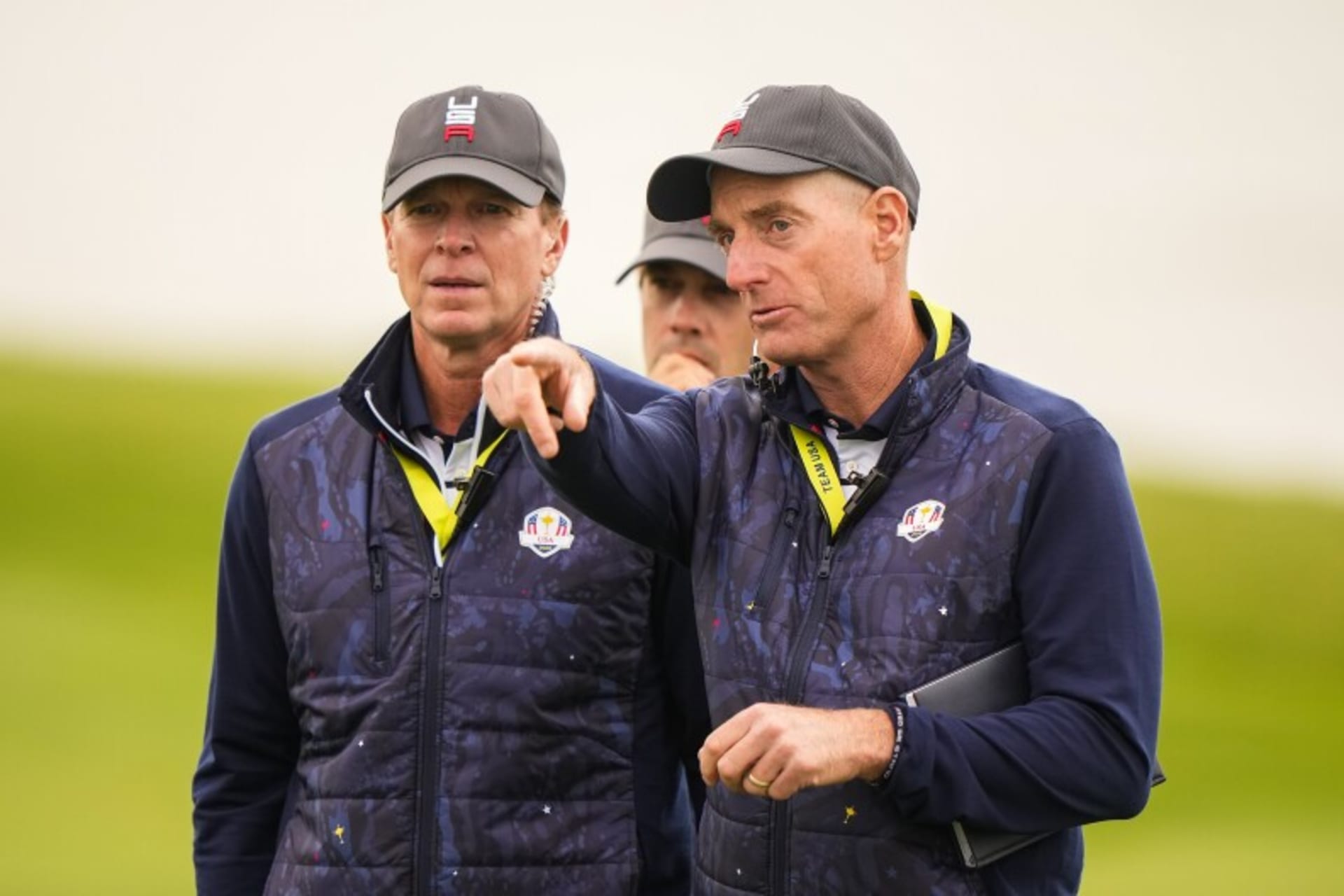 KOHLER, WI - SEPTEMBER 21: United States Ryder Cup Vice-Captain, Jim Furyk and United States Ryder Cup Captain, Steve Stricker during a practice round for the 2020 Ryder Cup at Whistling Straits on September 21, 2021 in Kohler, WI. (Photo by Darren Carroll/PGA of America)